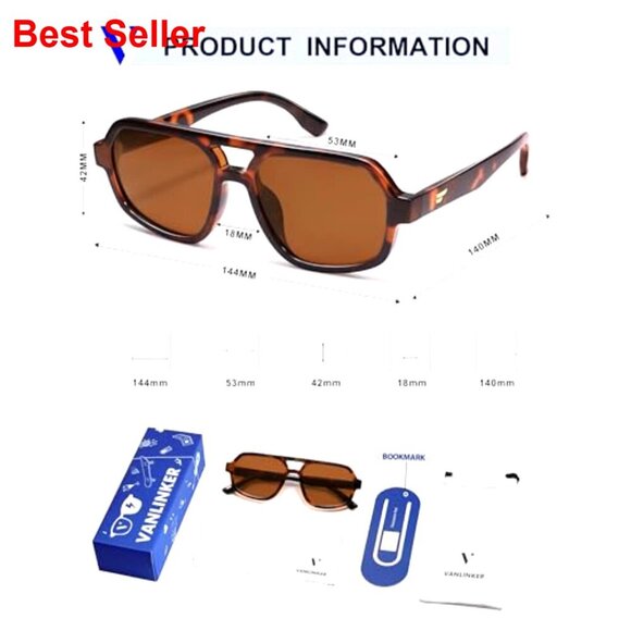Retro Aviator Sunglasses Polarized Oversized Square Frame 70s Vintage main image 5
